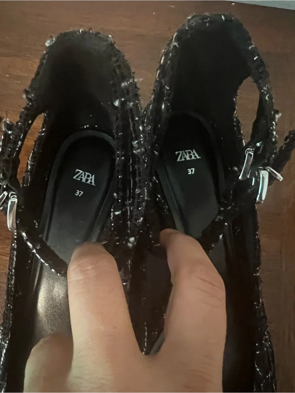 Zara Women's Black Tweed Ankle-Strap Pumps size 37 (US 6.5)